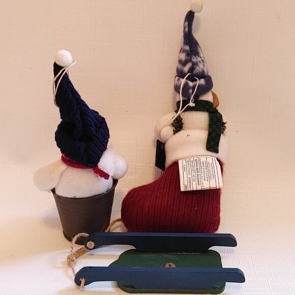 ADORABLE Snowman Ornament Lot of 3 Hand Painted Sleigh 2 Snoeman Ornamen… - Picture 3 of 6